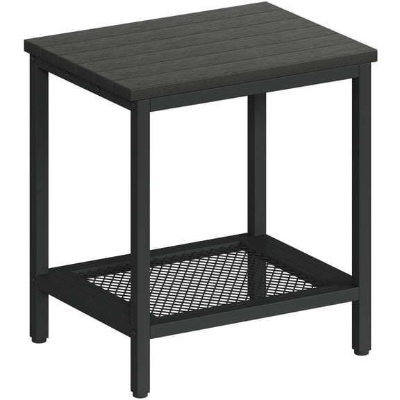 Outdoor Side Table with Storage, 2-Tier Patio End Tables Weather Resistant, Black Outdoor Accent Table,Small Side Table for Pool, Deck, Garden