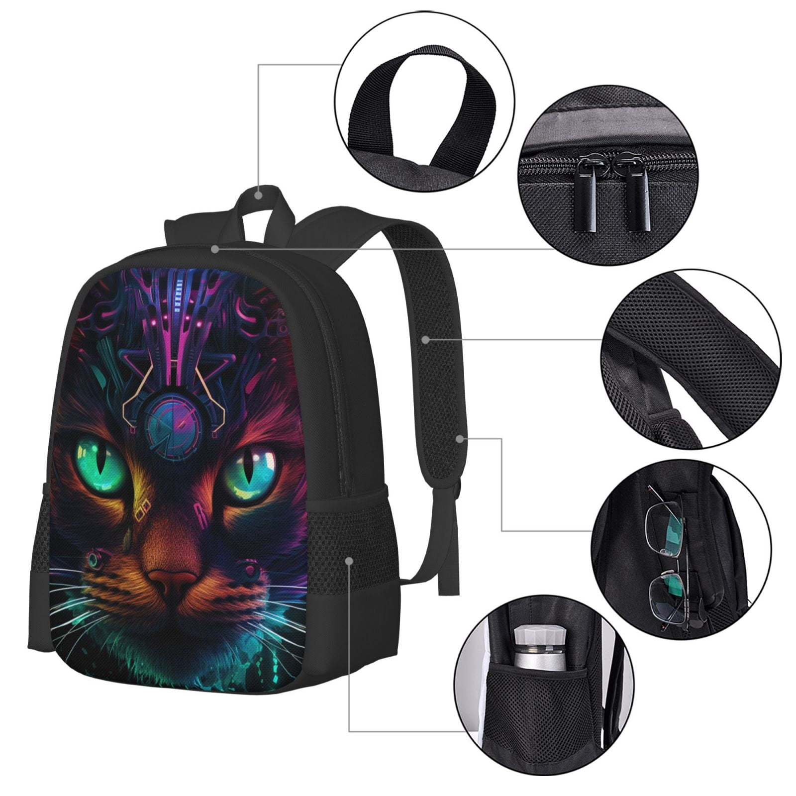 Ratiio Futuristic Cat Warrior Backpack for Men and Women - Durable 600D Oxford Cloth -Large Capacity, Water-Resistant School, Travel, and Hiking Bag