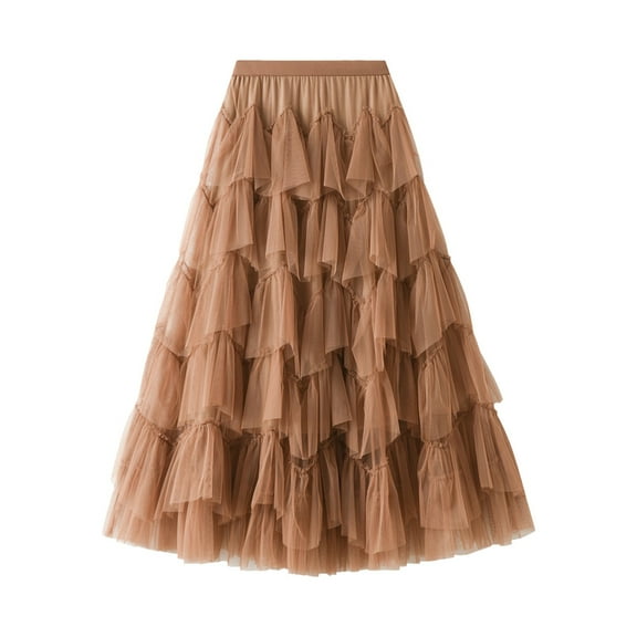 Skorts Skirts For Women Dressy Midi A Line Pleated Long Tutu Ruffle Mesh Vintage Calf Length Chiffon High Waist Bubble Midi Skirt With Slit Summer