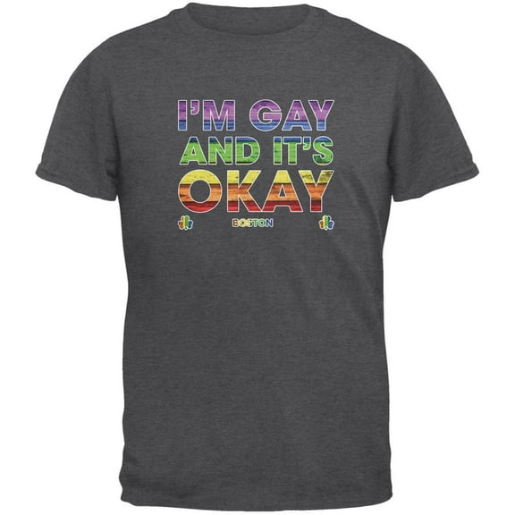 LGBT Gay Pride It's Okay I'm Gay Boston Dark Heather Adult T-Shirt - Medium