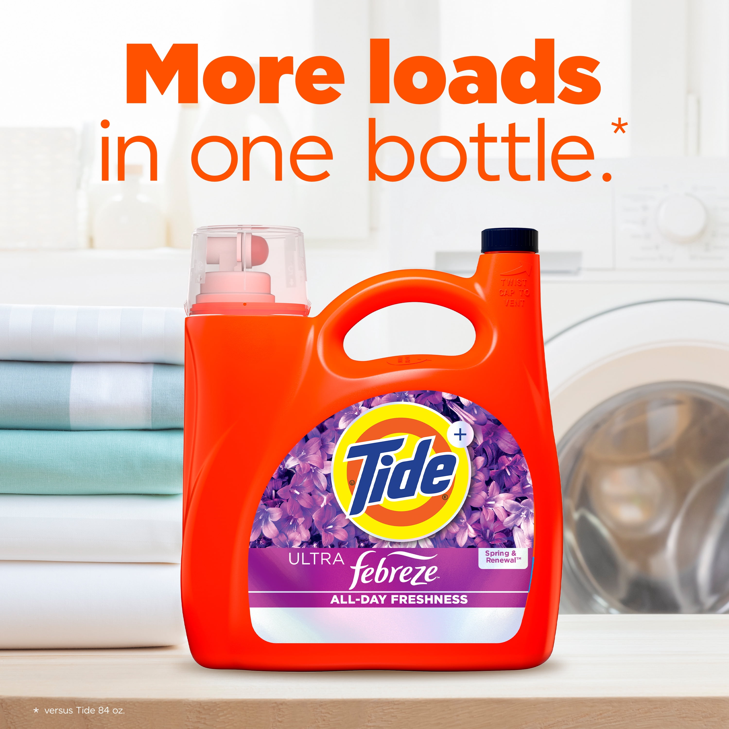 Tide Ultra Febreze Liquid Laundry Detergent, Spring and Renewal Scent, 117 fl oz, 83 Loads