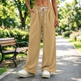 thumbnail image 5 of Womens Loose Casual Wide Leg Pants Solid Elastic Drawstring Waist Sweat Trousers with Pockets, Breathable Comfy Bottoms for Indoor Rest and Outdoor Activities S-3XL Khaki, 5 of 7