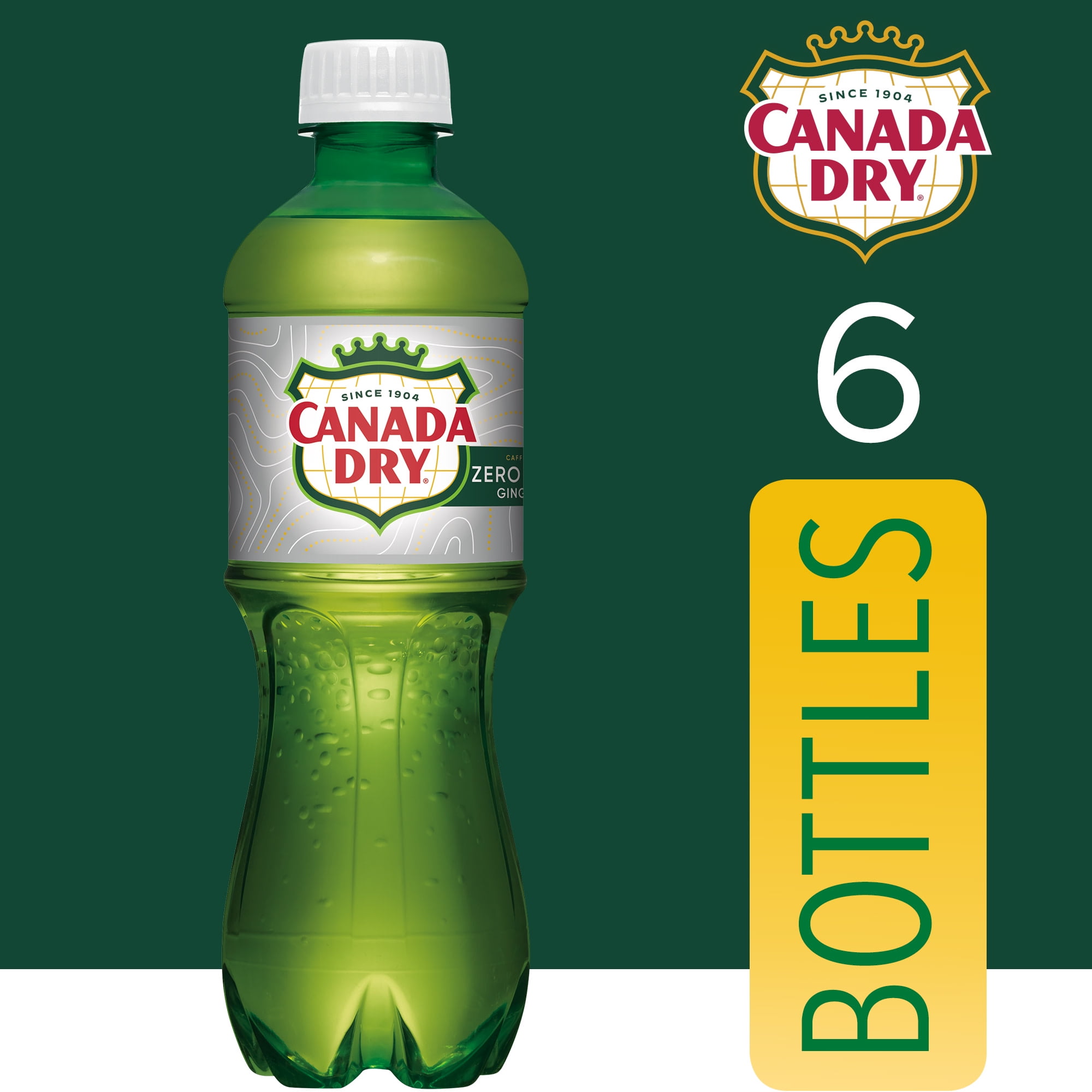 (3 pack) Canada Dry Caffeine Free Zero Sugar Ginger Ale Soda Pop, 16.9 fl oz, 6 Pack Bottles