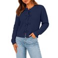 thumbnail image 4 of Women's Bow Tie Front Sweater Long Sleeve Crew Neck Knit Pullover Cardigan, M, 4 of 5