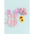 thumbnail image 5 of Aojekbee Toddler Girls 3Pcs Swimsuits Rainbow Floral Print Ruffle Bikini Sets with Hat Summer Bathing Suits, 5 of 10