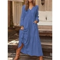 thumbnail image 3 of Retro casual long-sleeved cotton and linen dress, 3 of 7