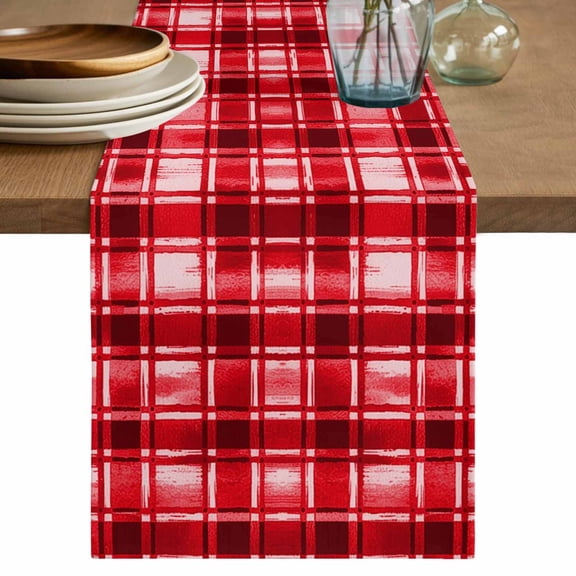 Table Runner 90 Inches Long for Kitchen Dining, Red Plaid Dresser Scarf Farmhouse, Dining Table Decorations for Wedding/Parties, Modern Art Checkered Farmhouse 13 x 90 In