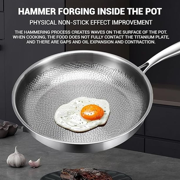 Tiiyee Poêle à œufs en Acier Inoxydable avec Poignée en Bois, Petite Poêle à Frire, Mini Poêle Antiadhésive pour Cuisinière à Induction de Restaurant Domestique avec Poêle Antiadhésive