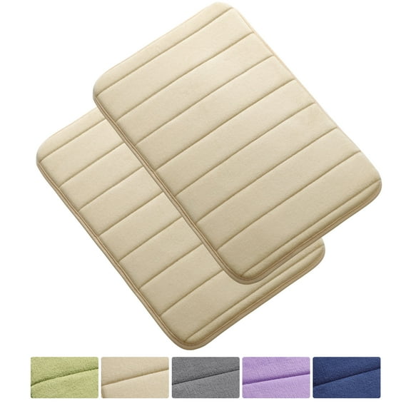 REGALWOVEN 2Pcs Memory Foam Bath Mat Non Skid Velvet Absorb Water Bath Rug  for Bathroom Kitchen Soft Carpet Beige