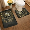 thumbnail image 2 of Honeii Vintage Gold Leaf Skull Pattern Bathroom Anti-Skid Pad Bathroom Mat Vintage Seamless Pattern Not-Slip Toilet Rug Set, 2 of 6