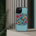 thumbnail image 3 of DistinctInk Hybrid (Acrylic / TPU) Clear Slim Fit Case for Apple iPhone 13 MINI (5.4" Screen) - "Minimalist Cartoon Spring Flowers on Blue", 3 of 8