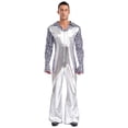 thumbnail image 1 of iiniim Men Shiny Metallic Jumpsuits 70s Disco Dance Leotards Stage Performance Costume Wide Leg Rompers Silver S, 1 of 7