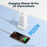 Aioneus Power Strip Tower Surge Protector with 12 Outlets & 4 USB Ports, 6ft Cord, White