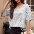 thumbnail image 6 of UPPADA Womens Sequin Print Tops V Neck Sparkly Glitter Blouses Glitter Tank 3/4 Sleeve Shiny Dressy Shirts Cocktail Elegant Top for Holiday Evening Party Clearance, 6 of 9