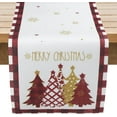thumbnail image 4 of Waterclor Buffalo Plaid Christmas Trees Table Runner, Vinyl Non-Slip Winter Kitchen Dining Table Decoration for Indoor Outdoor Holiday Home Party Decor 12"x70" Red and White, 4 of 6
