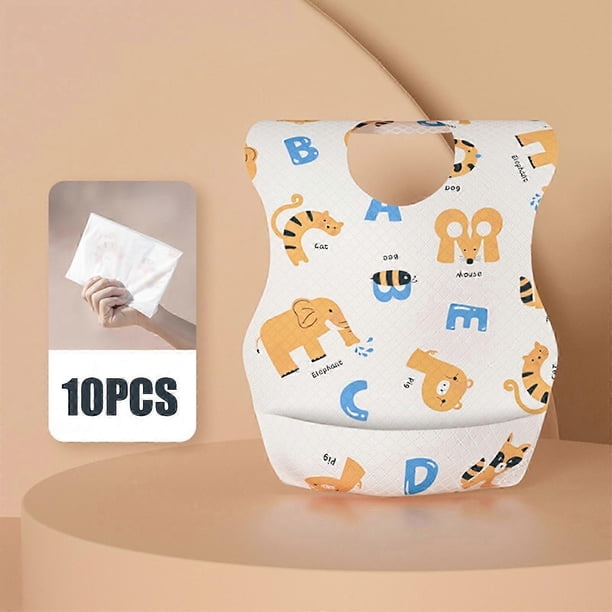 10pcs Disposable Bibs Baby Bib Waterproof with Food Catcher Pocket Suitable for Toddlers,Feeding,Traveling,Outdoor Use 26-27s