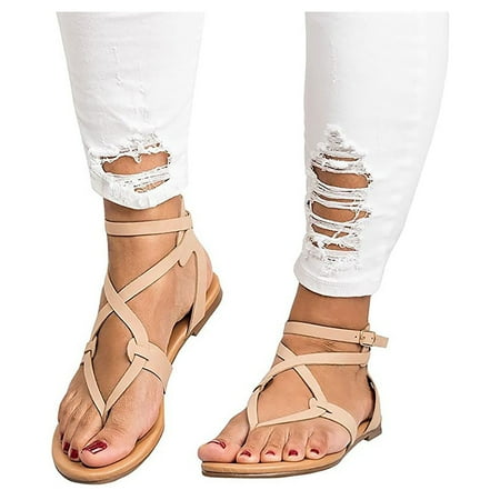 

BRISEZZS Womens Flat Sandals- Open Toe Lace Thin Straps Casual Plus Summer Sandals #748 Brown