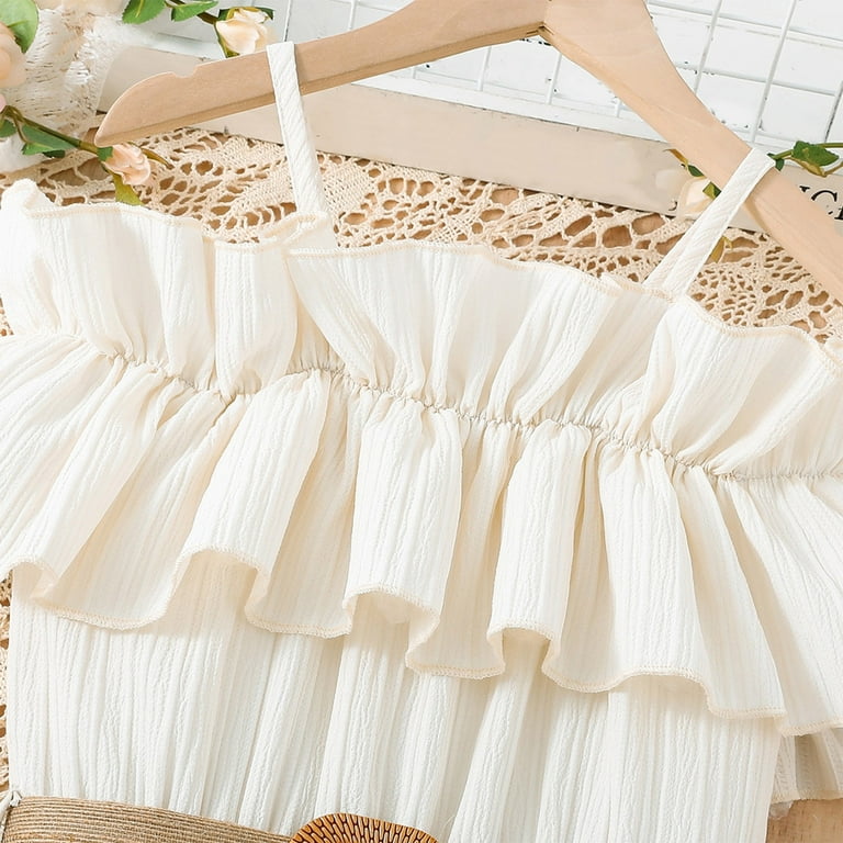 Floerns Girls Off-Shoulder Ruffle Dress - Ruched A-Line Short Church Dress With Adjustable Straps