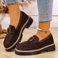 thumbnail image 3 of Rokment Buckles Suede Platform Chunky Slip on Penny Loafers Walking Shoes for Women Fashion Casual Suede Lug Soles Oxfords Low Heel Dress Shoes Coffee Size 8, 3 of 6
