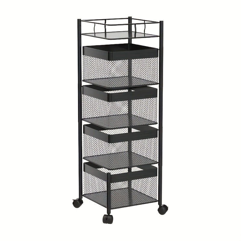 5 Tier Rotating Kitchen Storage Shelf, Metal Fruit Vegetable Storage Basket Multi-Layer Vegetable Rack Storage Trolley on Wheels, Floor-Standing Basket for Kitchen Bathroom, Square