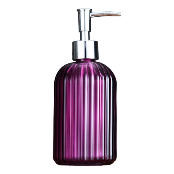 Dispensador de jabón de vidrio de 400 ml, vacío, botella de líquido con bomba, dispensador de gel de ducha, Violeta