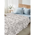 thumbnail image 4 of Farmhouse Flower Queen Size Flat Sheet, Wrinkleproof & Fadeproof Cooling Flat Bed Sheet Only, Botanical Vintage Grey Leaf Plant Breathable Soft Bedding Top Sheets 90 x 102 Inches, 4 of 8