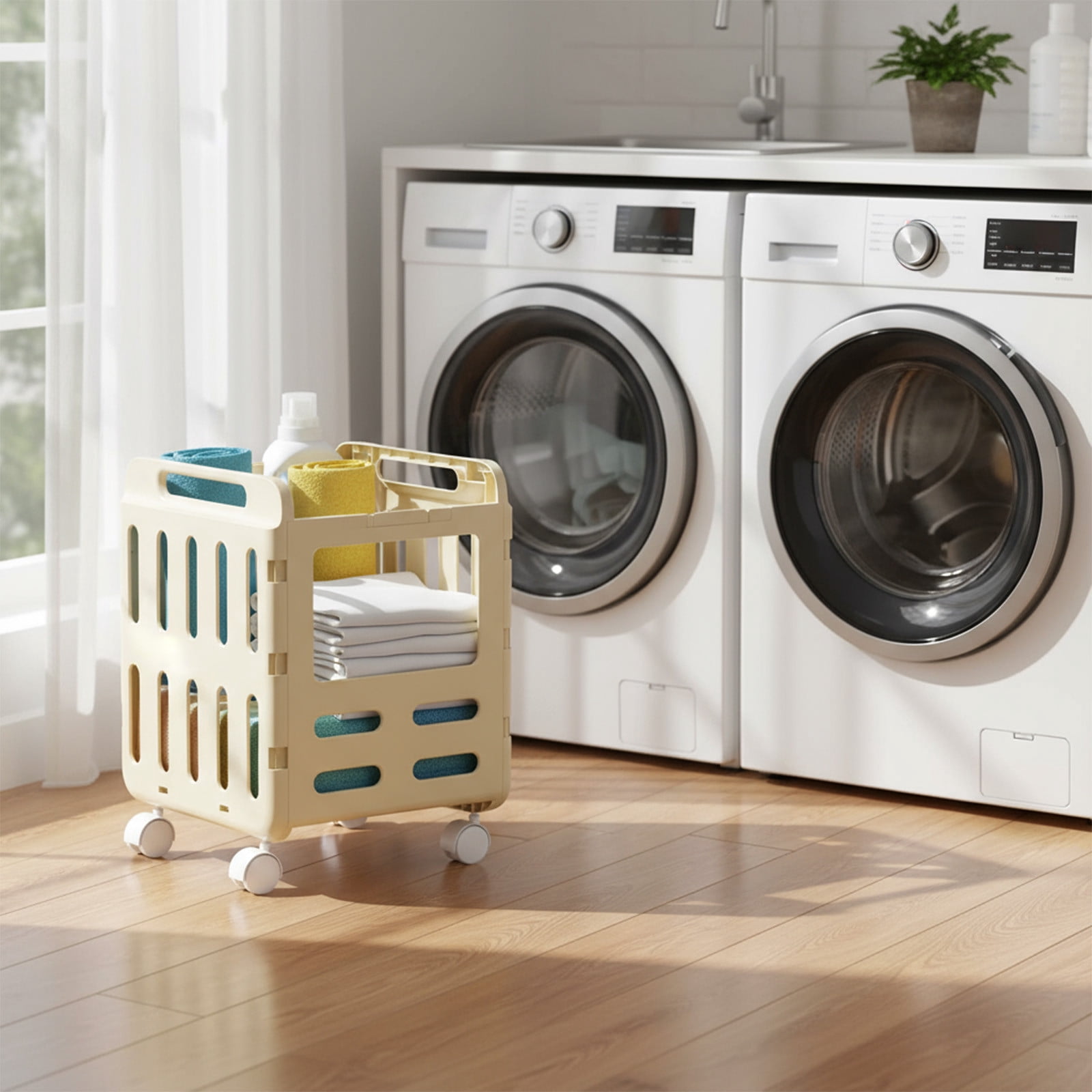 Kbndieu Collapsible Laundry Baskets, Clothes Hamper Basket Storange Bin with Heavy-Duty Wheels, Laundry Hamper for Dirty Clothes, Toys and Blankets in Laundry Room, Bathroom, Baby Room and Bedroom