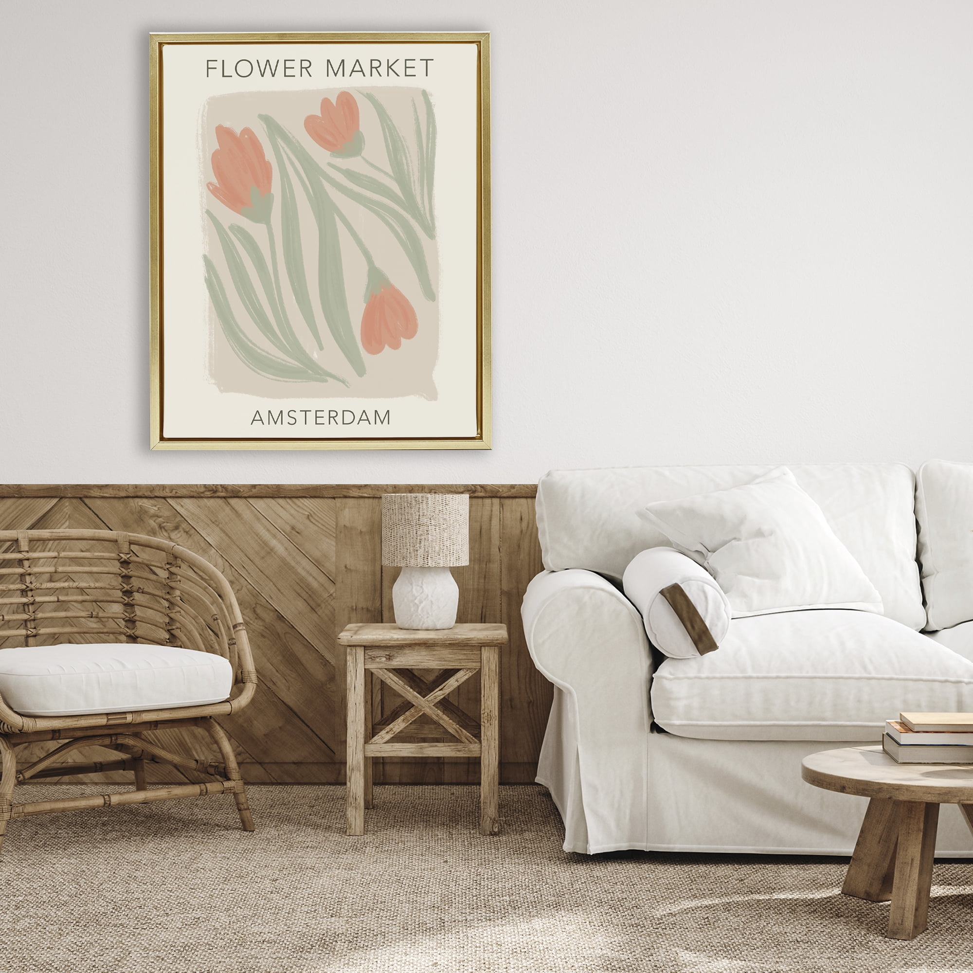 Stupell Industries Soft Amsterdam Flower Market Gold Framed Floater Canvas Wall Art, design by Lucille Price