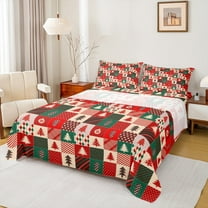 Castle Fairy Teenagers Christmas Tree 4-Piece Full Size Sheets,Geometric Lattice Bed Sheets,Festival Xmas Lightweight Sheet Sets,Luxury Bedroom Decor