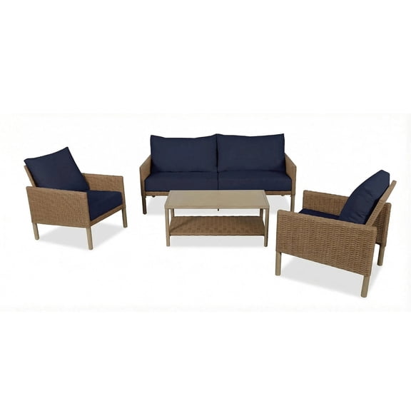 AE Outdoor 4-Piece Wicker Patio Furniture Set, Outdoor Conversation Set with Coffee Table and Removable Thickened Cushions, Modern Sectional Sofa for Backyard, Garden & Lawn