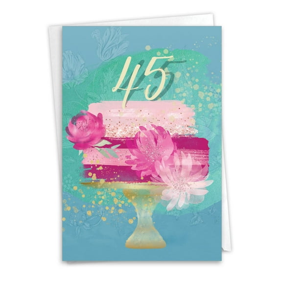NobleWorks 45th Milestone Birthday Paper Card with 5 x 7 Inch Envelope (1 Card) Number Cake 45 C10123MBG