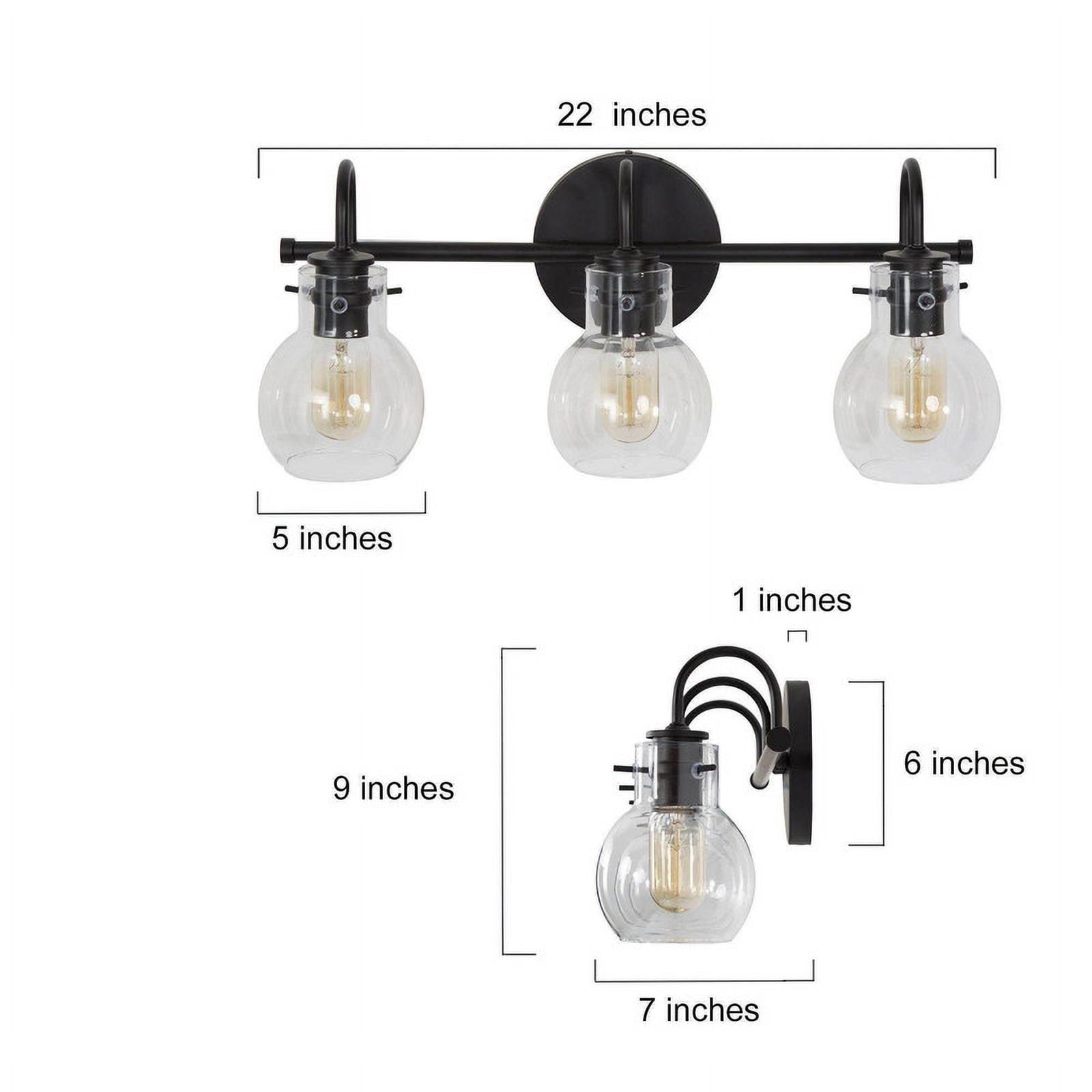 LNC Modern 3-Light Black Bathroom Vanity Light Fixture with Globe Clear Glass