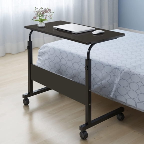 Mobile Side Table Adjustable Rolling Lapdesk Couch End Table with Wheels, Sofa Side Table C Shaped Over Bed Desk, Rolling Bedside Laptop Snack Table Breakfast Tray
