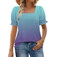 thumbnail image 2 of YHAJDS Womens Summer Tops Short Sleeve Square Neck Ombre Print Lace Trim Casual Tee, 2 of 5