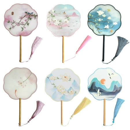 

TINYSOME Chinese Style Antique Translucent Handheld Round Circular Fan Vintage Lotus Flower Print Dancing Paddle Hand Fans