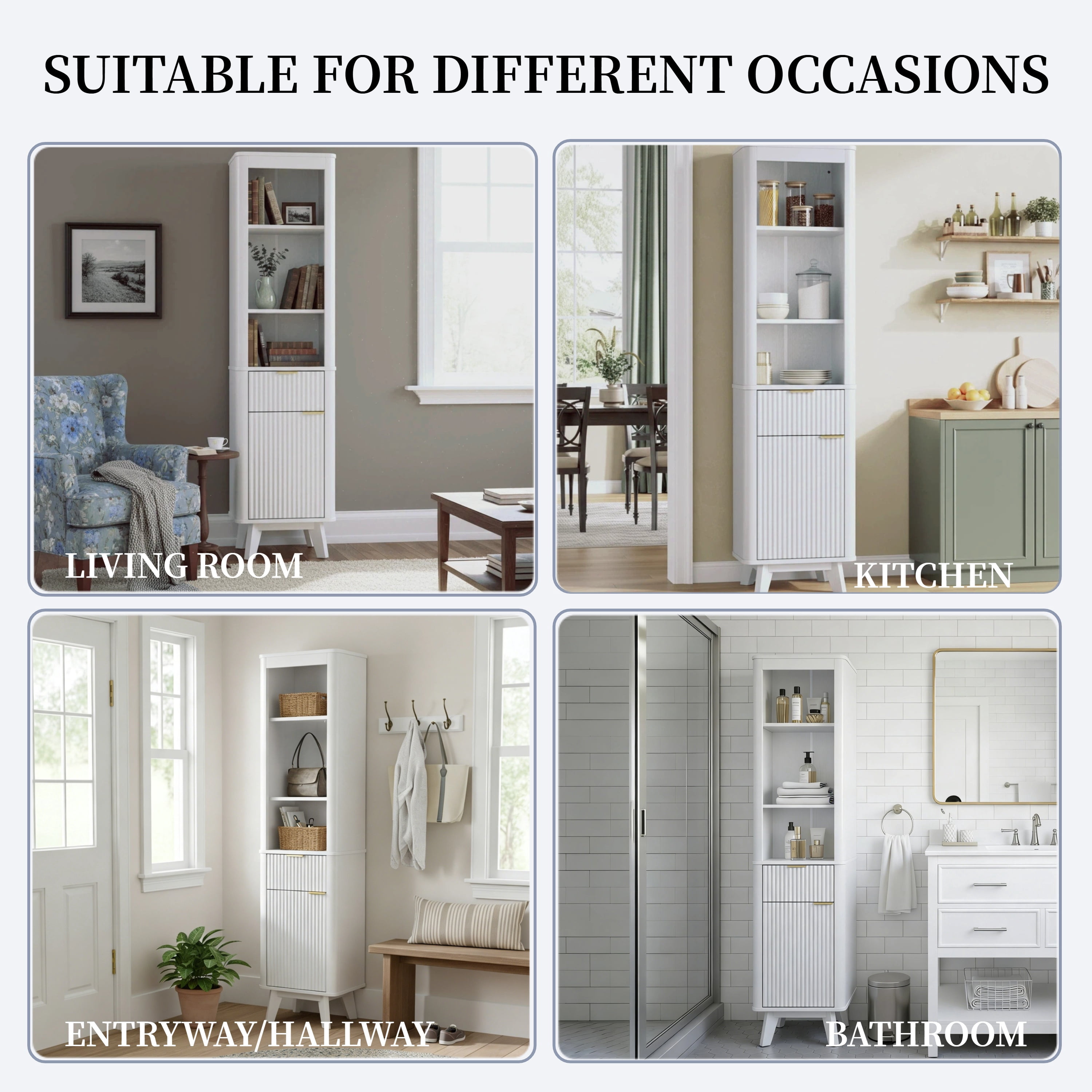 Leumius 68" H Tall Bathroom Storage Cabinet with Adjustable Shelves,One Drawer & Door, Storage Cabinet for Bathroom, Living Room, Entryway,White