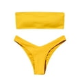 thumbnail image 2 of Wuxian 2 Piece Swimsuit For Women Bandeau Bandage Bikini Set Tube Strapless Ribbed Solid Color Off The Shoulder Push-Up Tops High Waist Hipster Bikini Sets Swimwear Stylish Beachwear,Yellow,M, 2 of 4