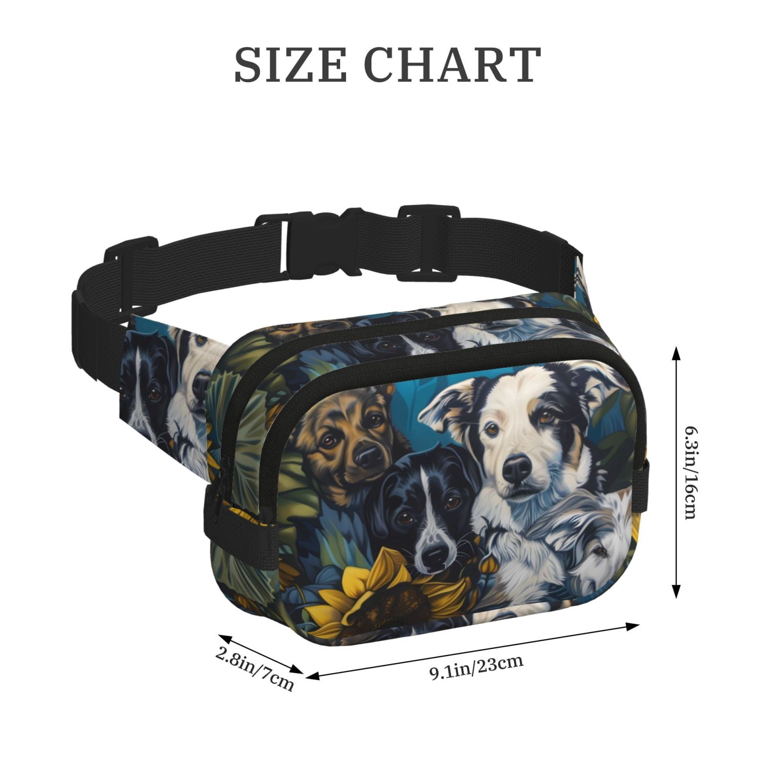 Picia Sunset Sunflower Dog Print Square Double-Layer Waist Bag Mini Adjustable Waist Belt Bag Exercise Running Travel Hiking