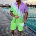 thumbnail image 2 of toraway Autumn Mens Suits Grey Male Casual Striped Gradient Ramp Print Two Piece Suit Zipper Short Sleeve Top Blouse Suit Drawstring Pocket Short Set XXL, 2 of 4