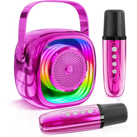 homicozy Mini Karaoke Machine for Kids Portable Bluetooth Speaker with 2 Wireless Microphones Christmas Gift for Girls Ages 3 4 5 6 7 8 9 10 11 12+ Family Party Toy (Pink-2Mic)