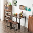 thumbnail image 2 of 3 Piece Dining Room Table Sets, Modern Bar Table Set, Kitchen Table and Chairs for 2, Metal Frame and MDF Tabletop Dining Table, Mid Century Breakfast Set with Two Stools for Home, Walnut, Q10693, 2 of 11