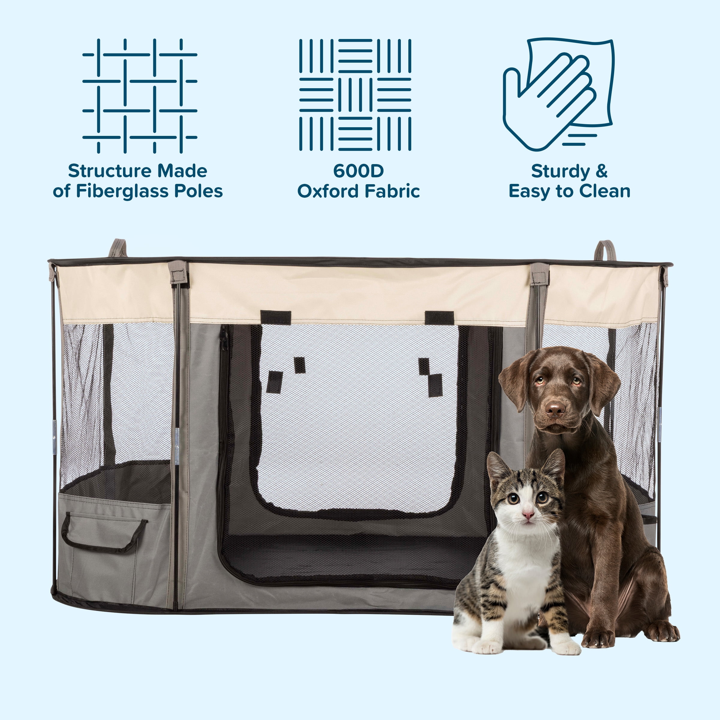 PETMAKER 43x34x23in Dog Playpen with Mesh Windows and Zippered Doors (Gray)