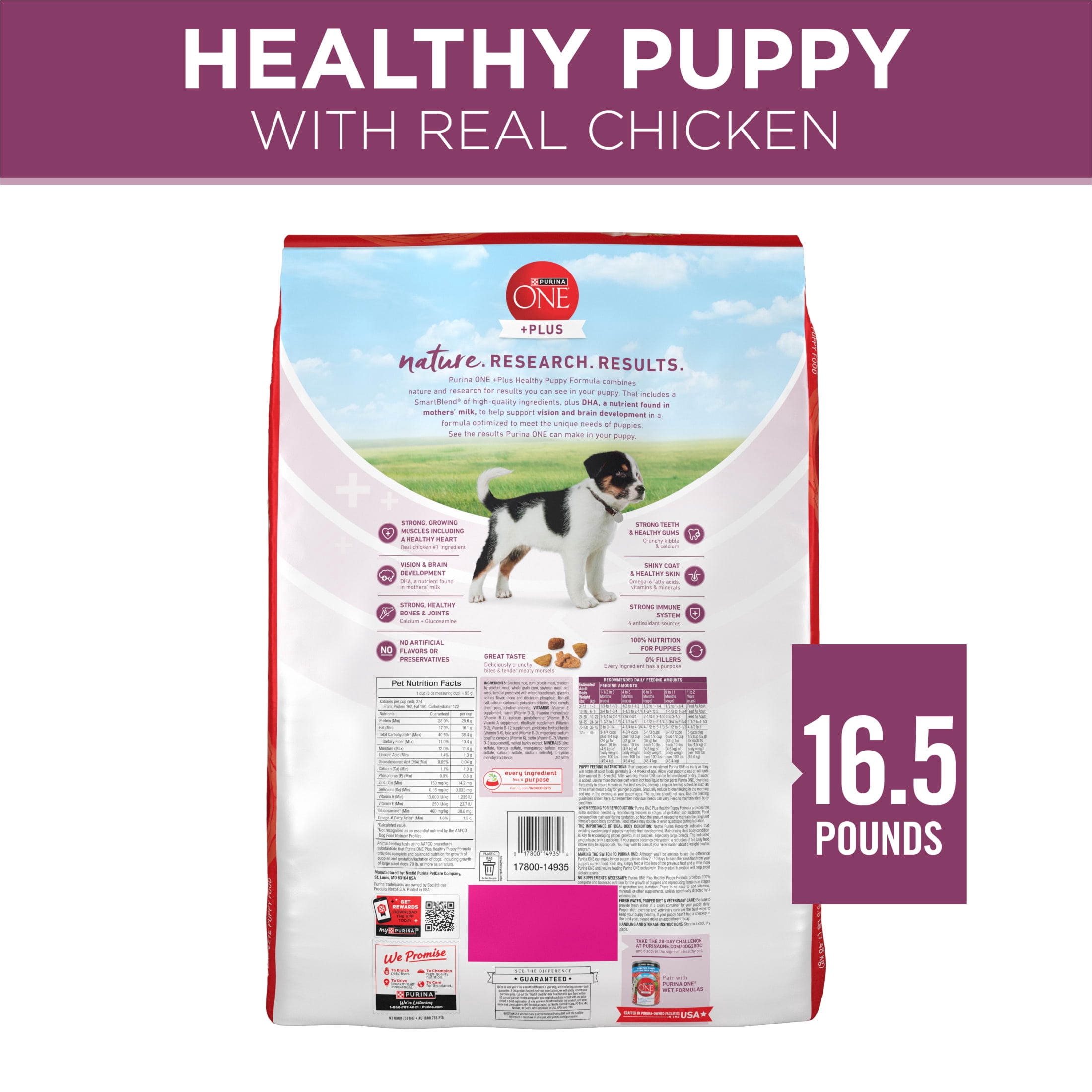 Purina One +Plus Healthy Puppy Dry Dog Food High Protein, Real Chicken, 16.5 lb Bag
