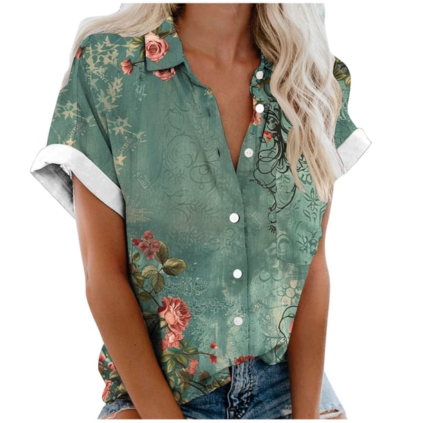 Mujeres Pantalones Cortos Impresos Blusas de Manga Corta Y Top Regular, Vestido de Moda de Verano Casual para Mujeres