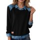 thumbnail image 1 of Camisas de manga larga for mujer, cuello de mezclilla, costura de retales, sudadera, Tops casuales, jersey, 1 of 6