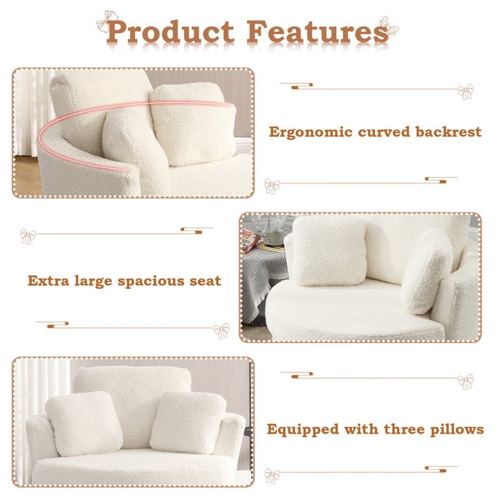 Muumblus Teddy Oversized Swivel Accent Chair Barrel Chair, 42.1" W Comfy Large Armchair with Pillows, Modern Leisure Sofa Chair for Living Room Bedroom, Ivory