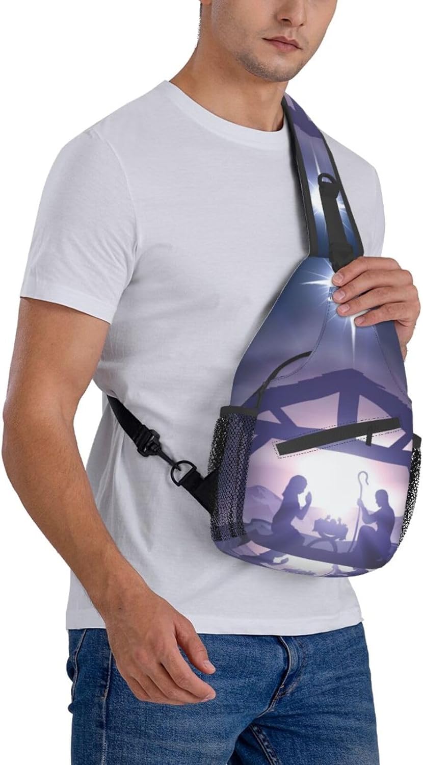 Christmas Nativity Jesus Holy Night Sling Bag Crossbody Hiking Travel Chest Bags Backpack Shoulder Daypack for Women Men