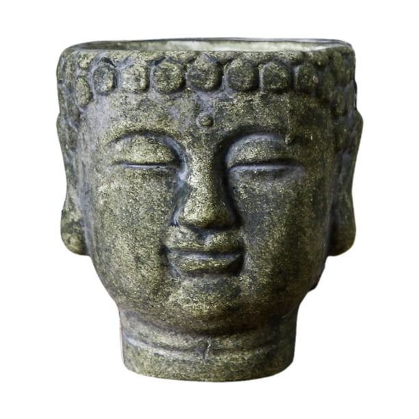 Maceta con cabeza de Buda, contenedor para flores, estatua de Buda, maceta creativa de cemento Verde