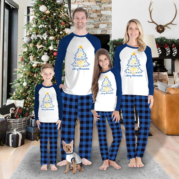 Merry Chrismukkah Matching Family Pajamas With Dog, Hanukkah Pajama Set, Size NB to Men 6XL