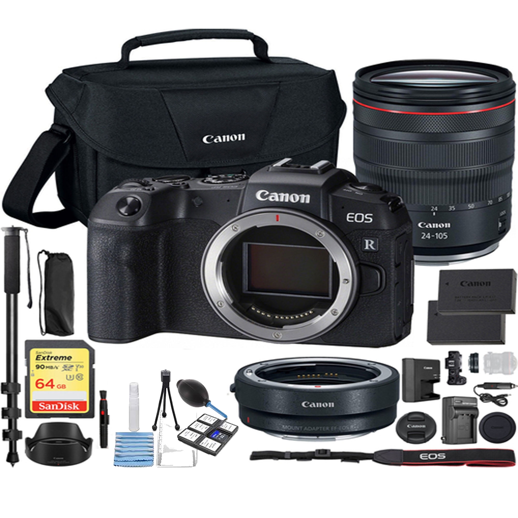 Canon EOS RP Mirrorless Digital Camera with 24105mm Lens Adapter Spare Battery and More